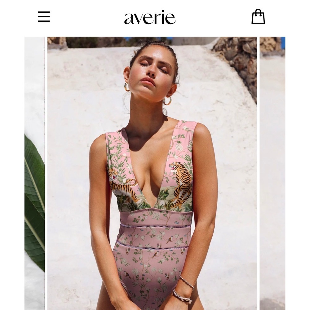 NWT Averie One Piece Swimsuit Women Large Pink Tiger Blossom Deep Plunge Melina